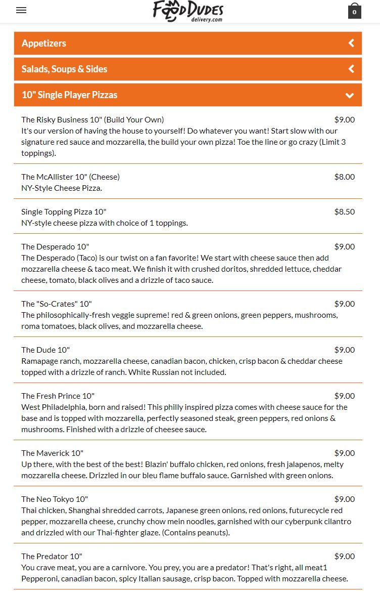 Pizza delivery Tablet FoodDudes