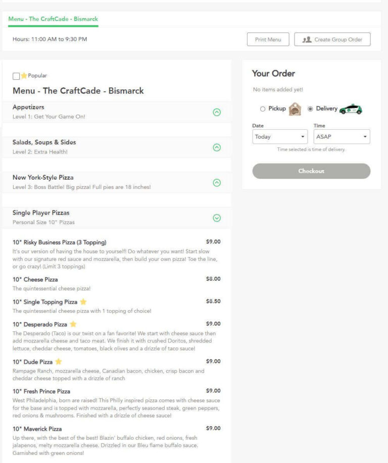 Pizza Delivery • Baked Sandwiches • Salads • The CraftCade Bismarck